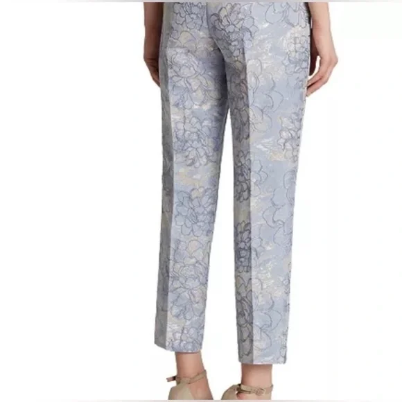 Tahari Arthur S Levine periwinkle Blue Gold silver metallic jacquard pants 10P - Picture 2 of 11